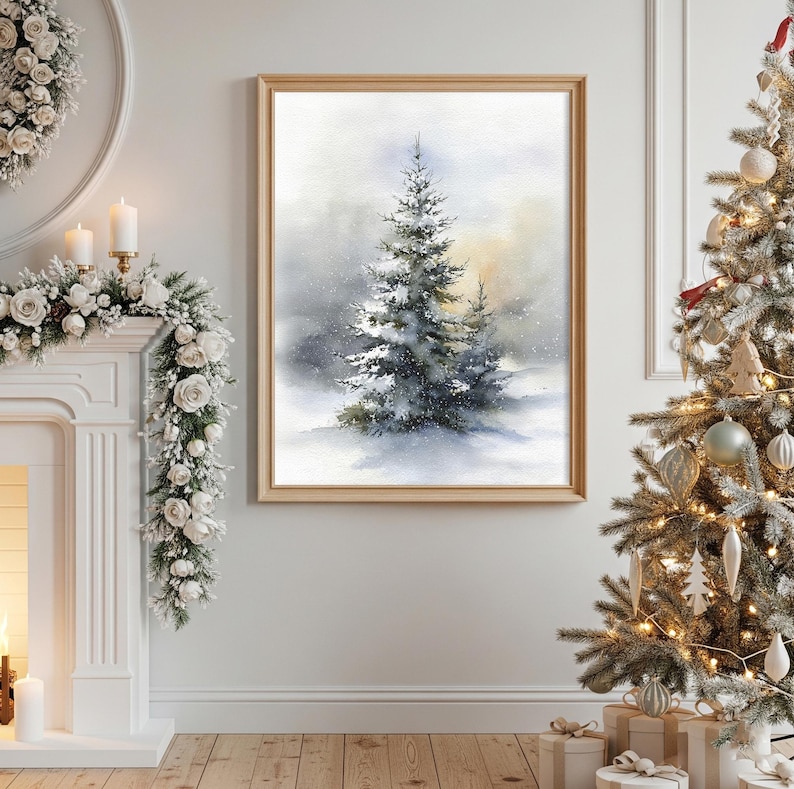 Snowy Pine Tree Watercolor Art Print - Winter Forest Landscape - Etsy