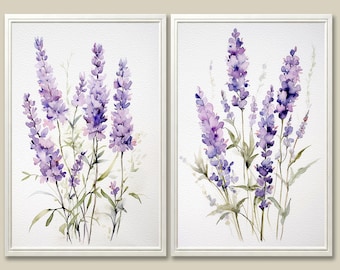 Lavender Watercolor Art Print Set: Purple Floral Botanical Wall Decor
