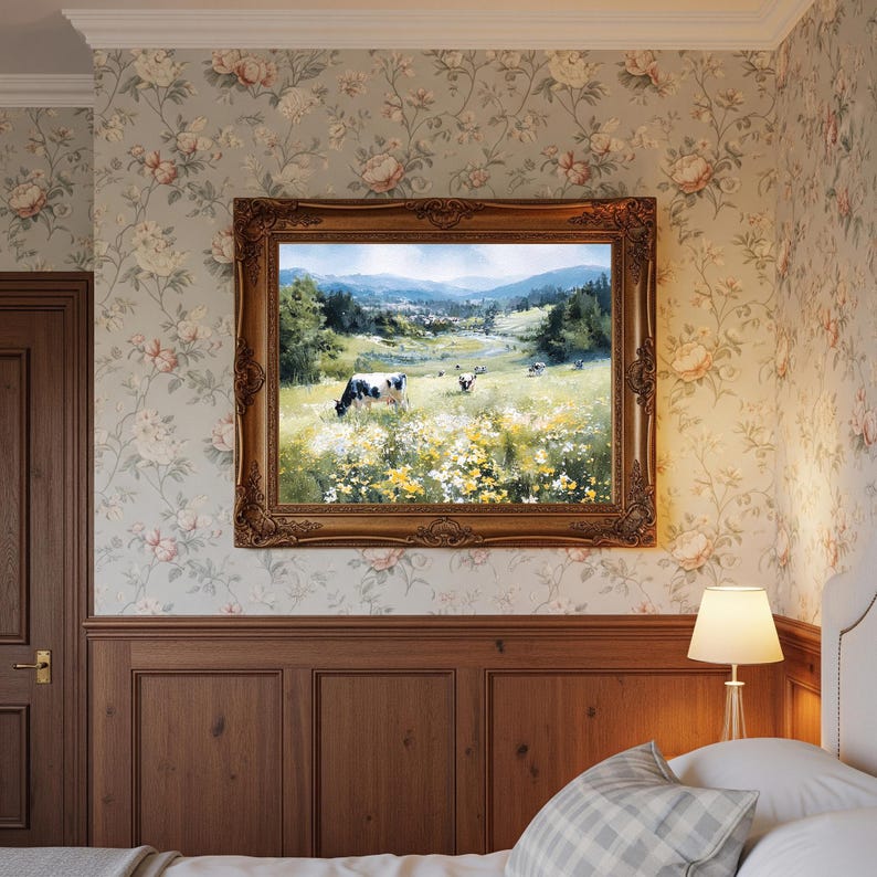 Cows Grazing Watercolor Art Print: Vermont Countryside Landscape image 5