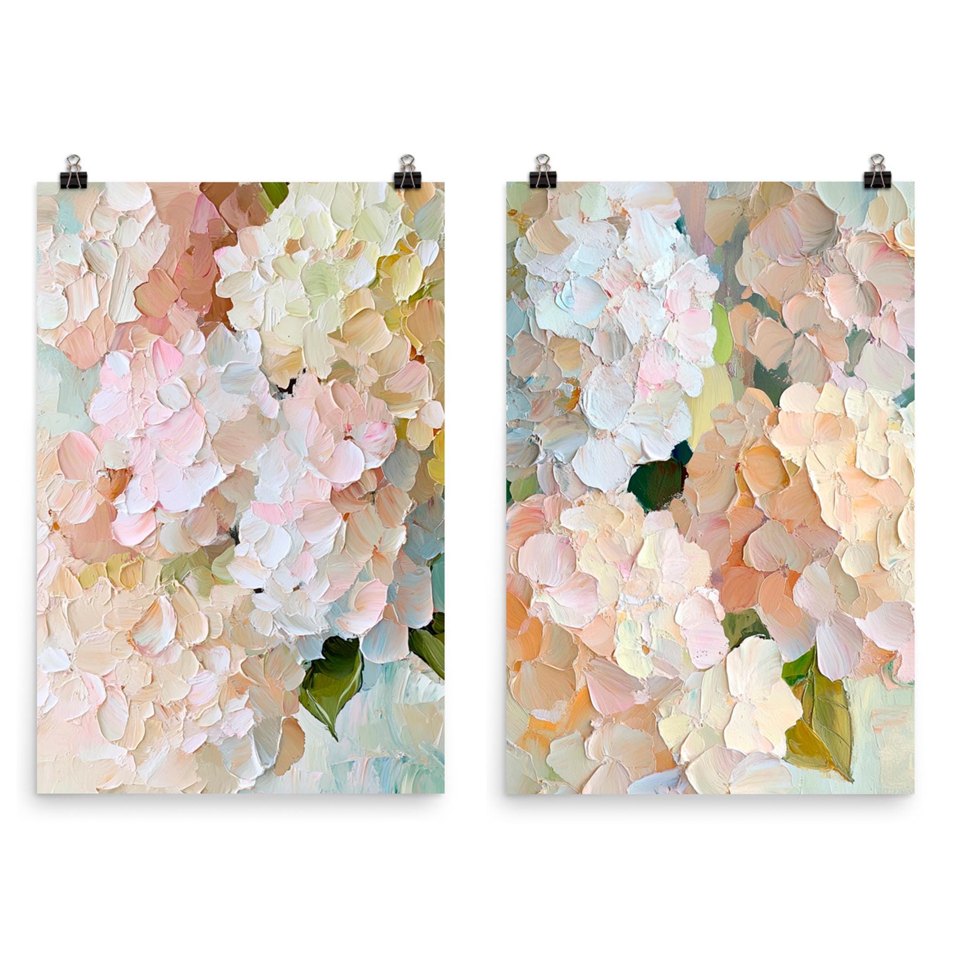 Hydrangea Art Prints Set: Beige Floral Botanical Wall Art - Etsy