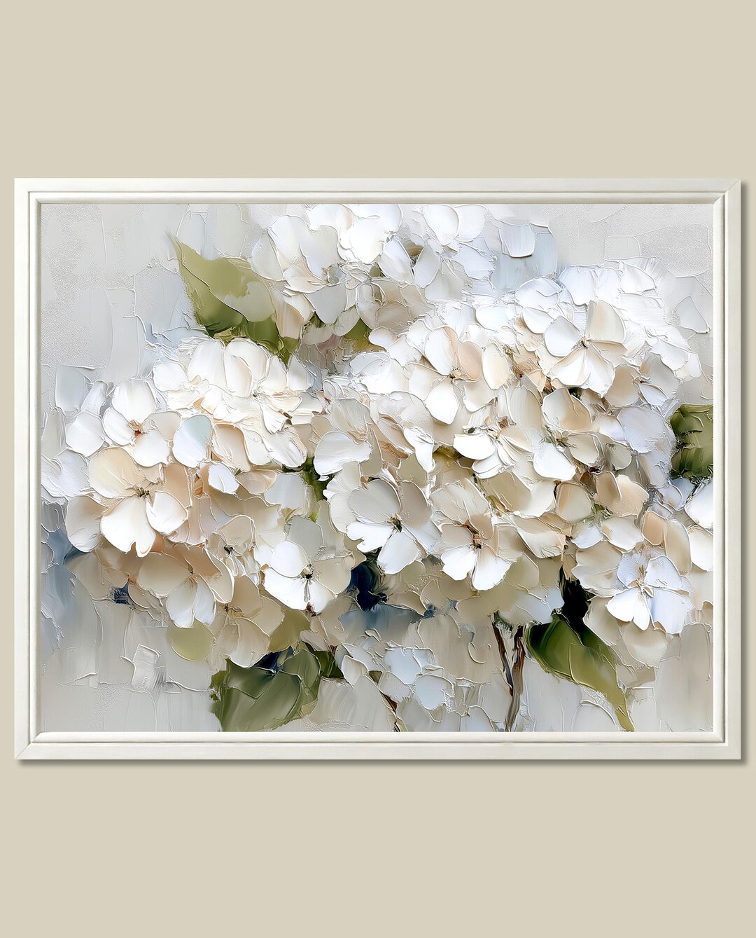 Hydrangea Oil Painting Print Floral Wall Art Beige Botanical Decor - Etsy