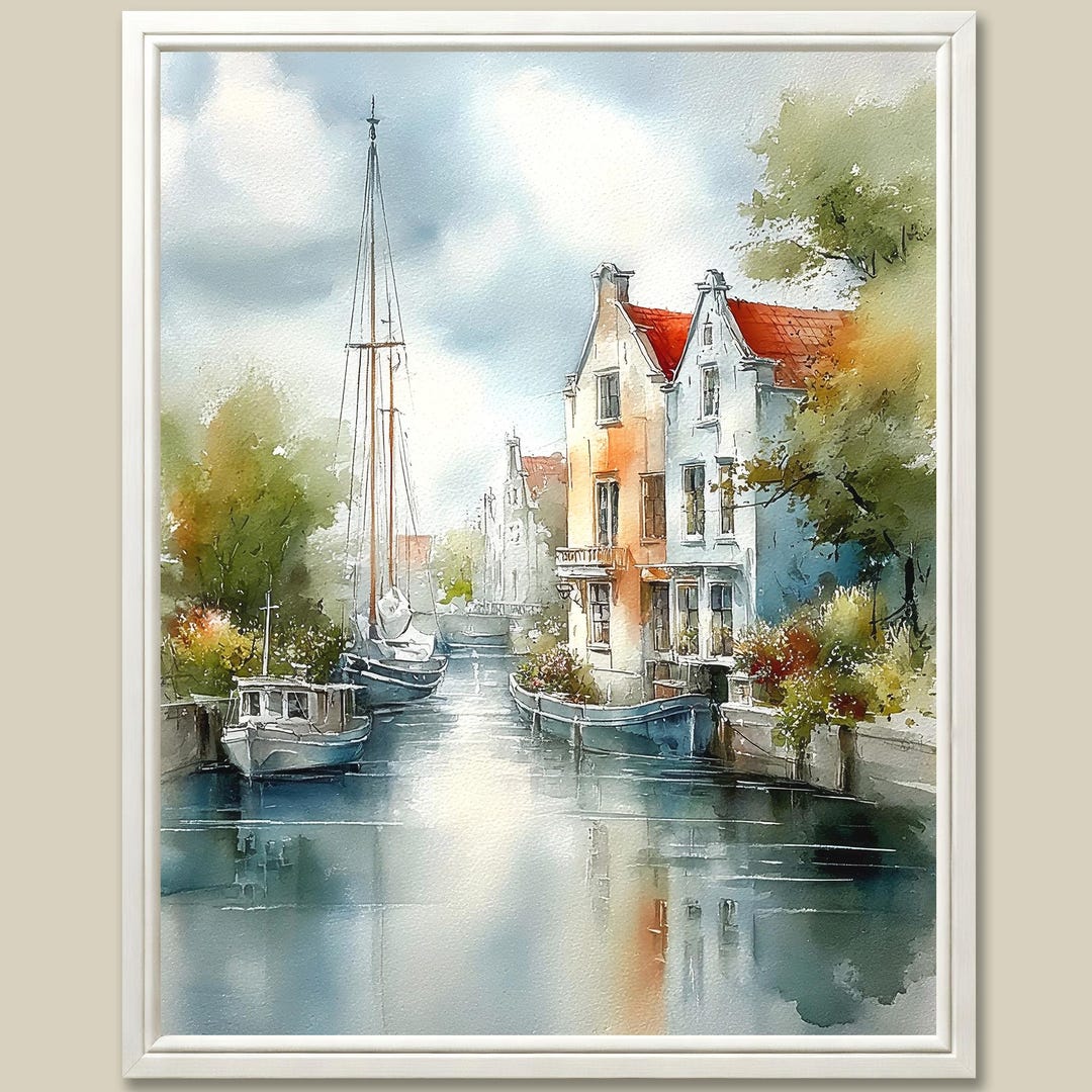 Amsterdam Canal Watercolor Art Print: Dutch Cityscape Poster - Etsy