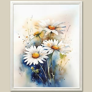Daisy Watercolor Print: Neutral Floral Meadow Landscape Art
