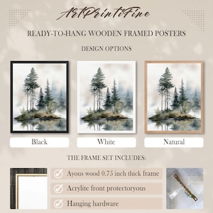 Misty Forest Lake Art Print: Watercolor Pine Tree Landscape image 7