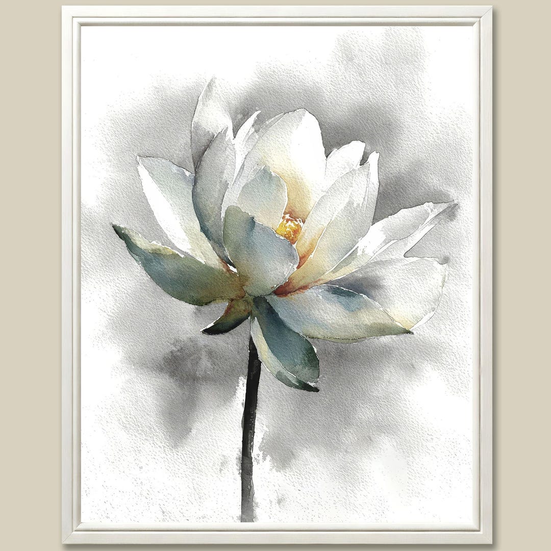 White Lotus Flower Art Print Watercolor Painting Botanical Wall Art Zen ...