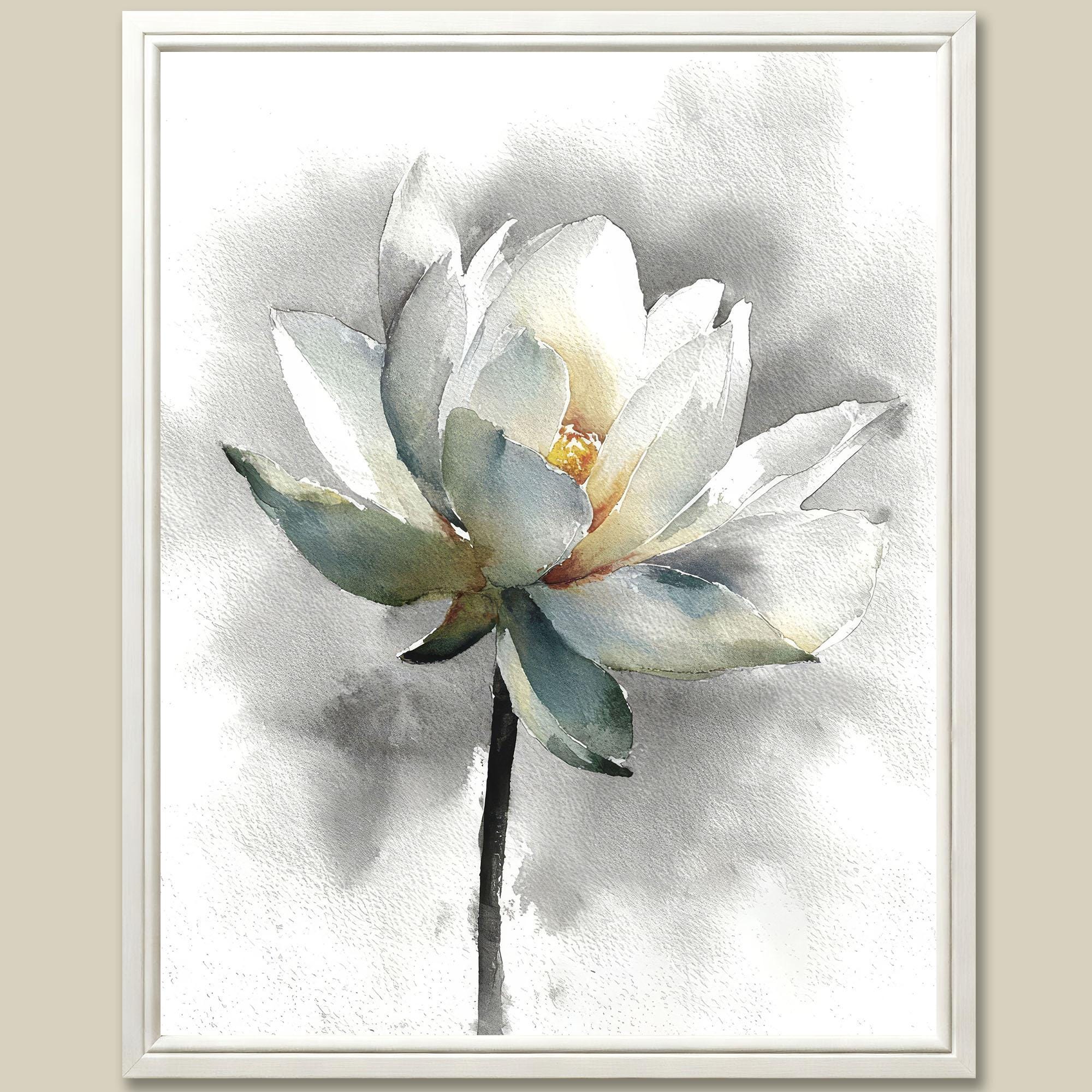 White Lotus Flower Art Print Watercolor Painting Botanical Wall Art Zen ...