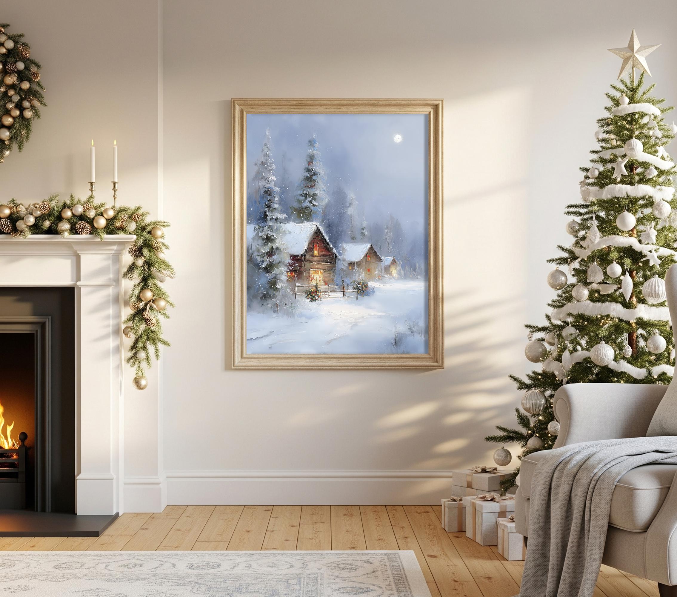 Snowy Cabin Winter Forest Art Print: Rustic Christmas Wall Decor - Etsy