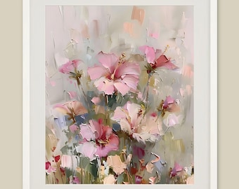 Hibiscus Oil Painting Art Print: Hawaiian Floral Wall Decor