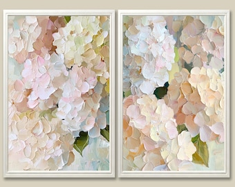 Hydrangea Art Prints Set: Beige Floral Botanical Wall Art