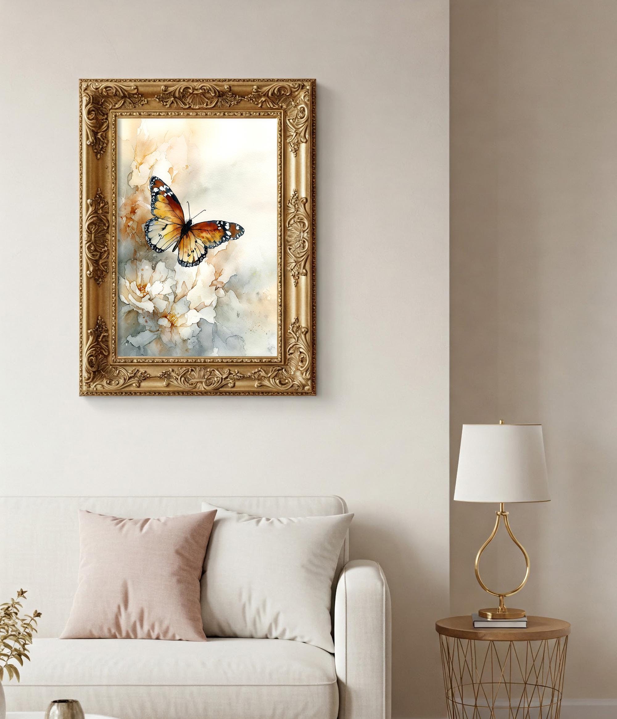 Monarch Butterfly Watercolor Art Print Neutral Floral Wall Art Boho ...