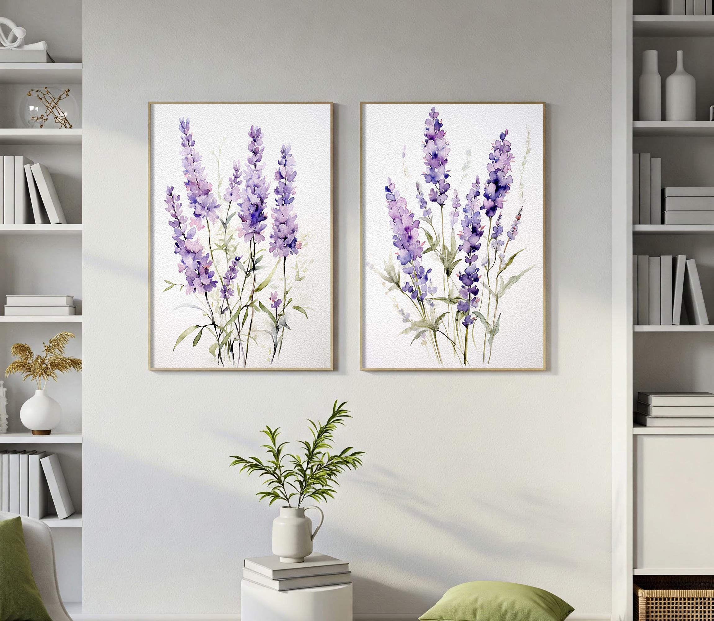 Lavender Watercolor Art Print Set: Purple Floral Botanical Wall Decor ...