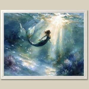 Mermaid Art Print: Underwater Scene, Fantasy Nursery Decor