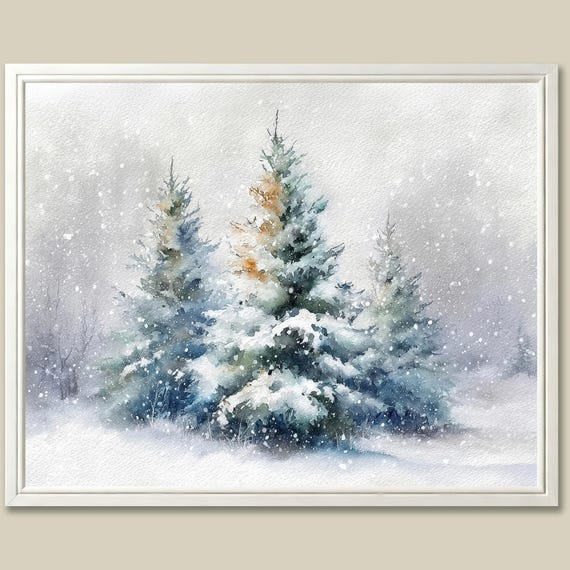 Winter Forest Watercolor Art Print: Snowy Pine Trees, New England Landscape