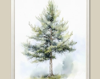 Watercolor Pine Tree Art Print: Minimalist Forest Wall Decor