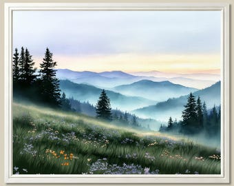Blue Ridge Mountains Watercolor Art Print: North Carolina Landscape