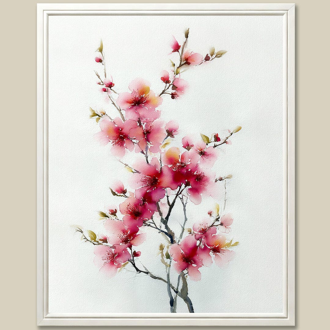 Cherry Blossom Branch Art Print Pink Sakura Watercolor Painting Floral ...