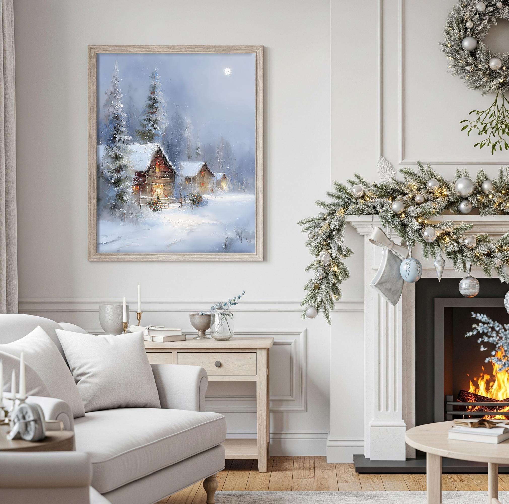 Snowy Cabin Winter Forest Art Print: Rustic Christmas Wall Decor - Etsy