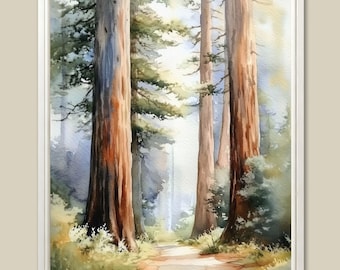 Redwood Forest Watercolor Art Print: Northern California Sequoia Trees