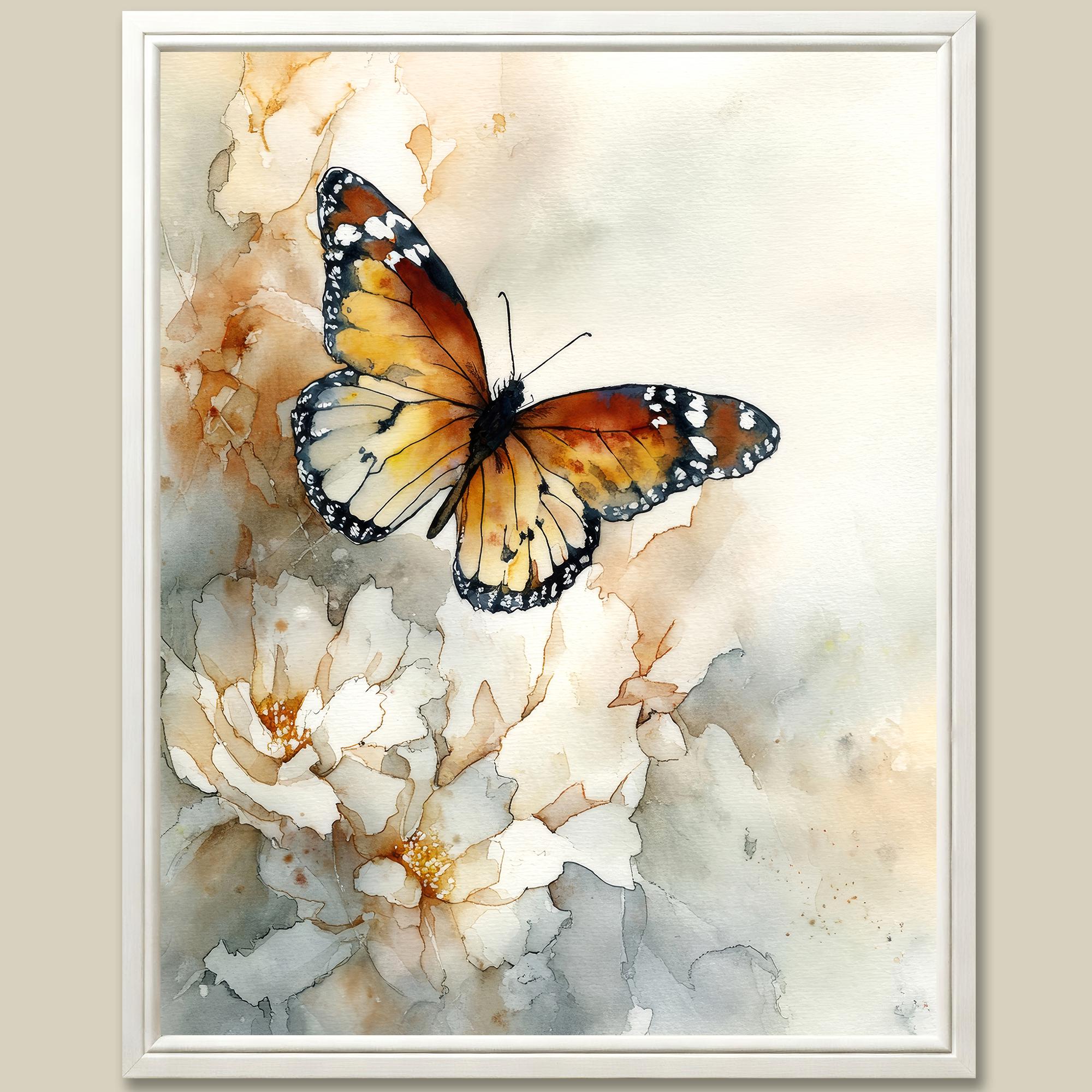 Monarch Butterfly Watercolor Art Print Neutral Floral Wall Art Boho ...