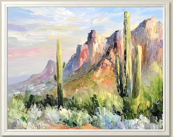 Saguaro Cactus Art Print: Arizona Desert Landscape, Superstition Mountains
