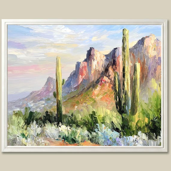 Saguaro Cactus Art Print: Arizona Desert Landscape, Superstition Mountains