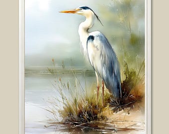 Blue Heron Watercolor Print: Georgia Lakeshore Wetland Bird Art