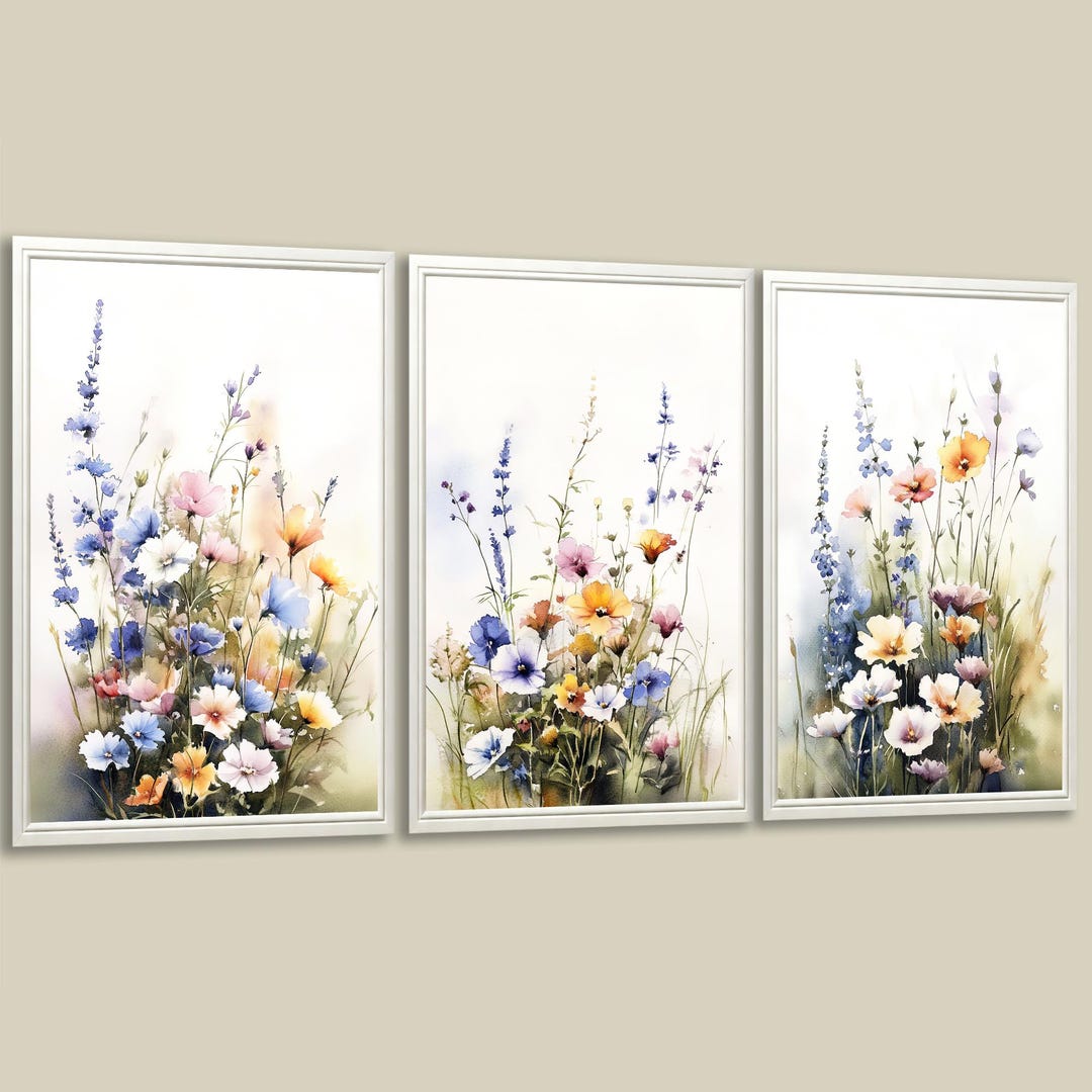 Wildflower Meadow Watercolor Print Set: Cottagecore Floral Wall Art - Etsy