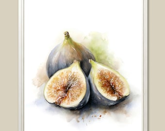 Fig Watercolor Art Print Minimalist Kitchen Wall Art Farmhouse Fruit Decor