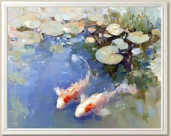 Koi Fish Pond Art Print: Abstract Zen Landscape Painting