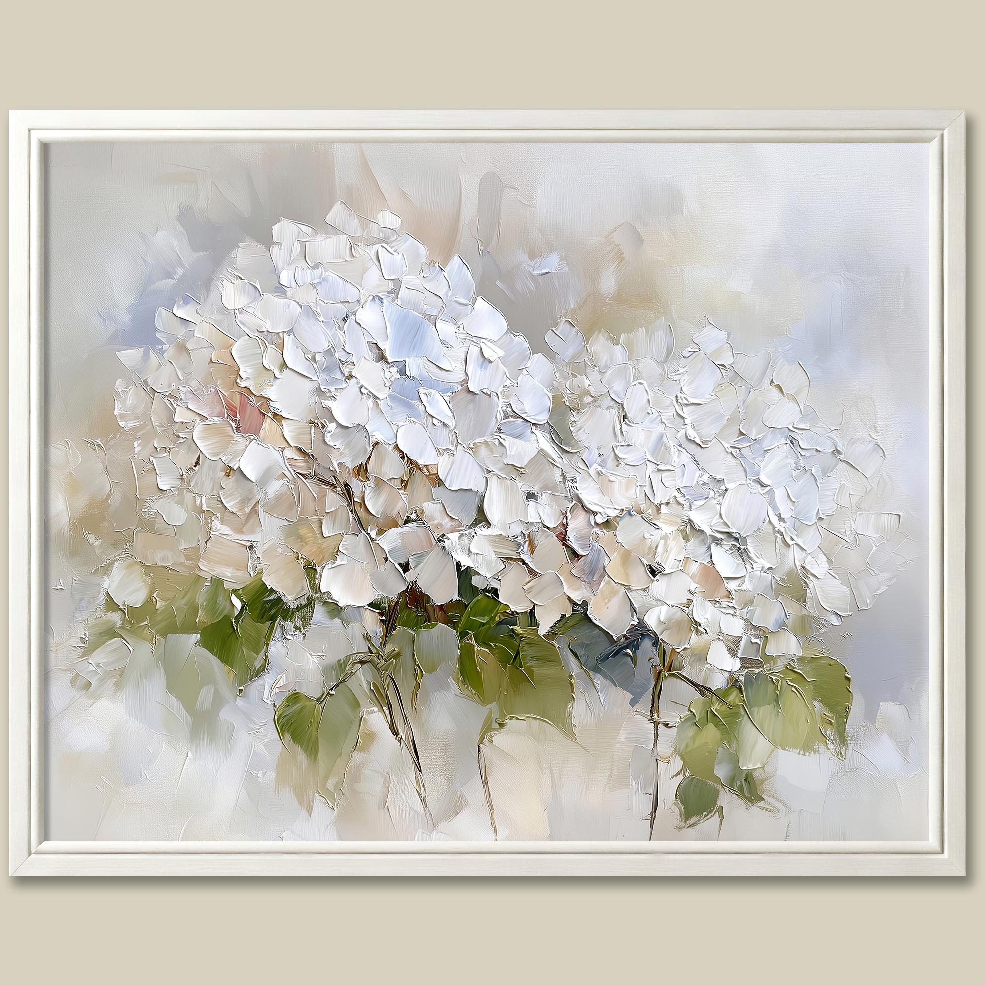 Hydrangea Oil Painting Print: Beige Blue Floral Botanical Wall Art - Etsy