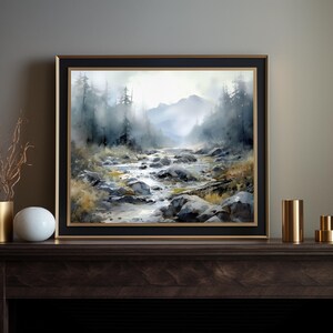 Arbres d'automne et paysage de rivière sur papier beaux-arts mat d'archives Art mural encadré