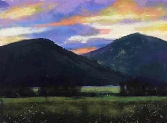 The Valley At Dusk Original Pastel Painting By Jamies Art Etsy