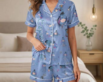 Eeyore Disney Satin Pajamas, Pooh And Friends Pajamas Set, Cute Eeyore Women Pajamas, Disney Cartoon Gift, Gift For Her