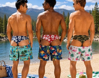 Personalized Men Swim Trunks, Custom Funny Patriotic Men Swim Trunks, USA Flag Swim Trunks, Tropical Beach Shorts, Summer Vacation Gift