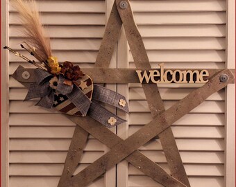 Wooden Country Rustic Paint Stick Star, Patriotic Theme, Wooden Americana Accents, Welcome Motif, Wall or Door Hanging