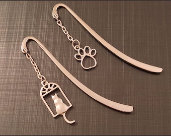 Silver Finish Bookmark Pair, Cat Charms, Perfect Pet Lover Gift