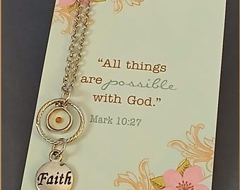 Faith Charm Mustard Seed Necklace with Prayer Card, Silver Finish, Inspirational Gift