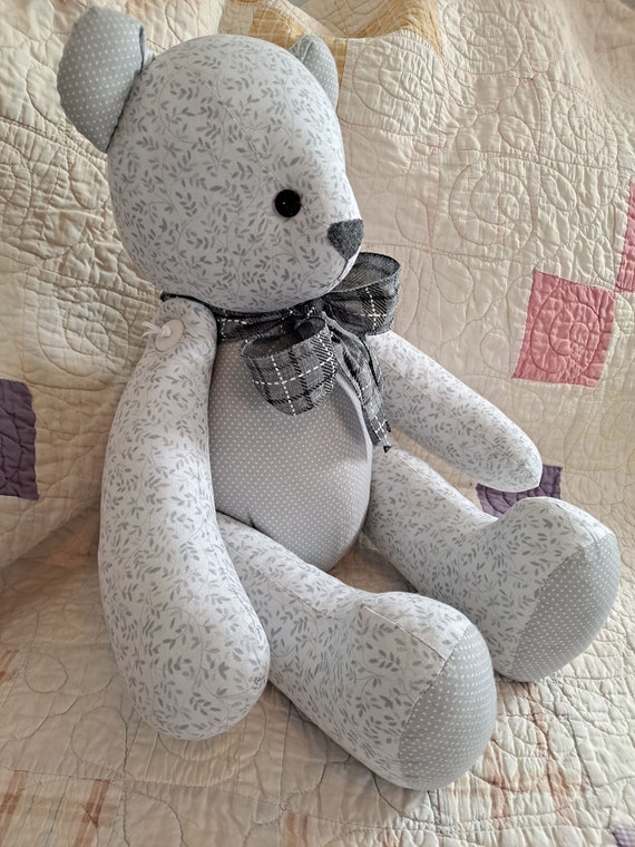 Teddy♡Bear　1011 Jointed Patchwork Teddy Bear - Light Gray Mini Floral, Gray With