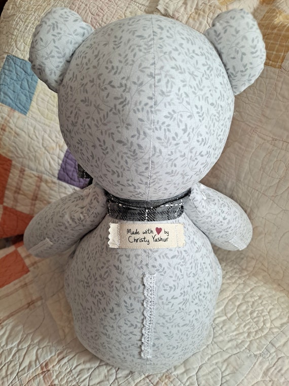 Jointed Patchwork Teddy Bear - Light Gray Mini Floral, Gray