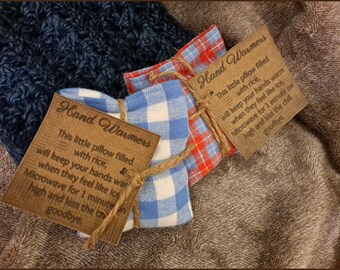 Blue Check & Red Plaid Flannel Cover Handwarmers, 2 Sets - Microwavable, Rice Filled, Great Stocking Stuffers!