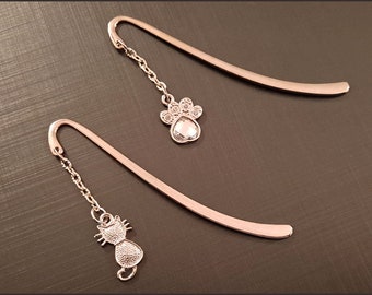 Silver Finish Bookmark Pair, Cat Charms, Perfect Pet Lover Gift