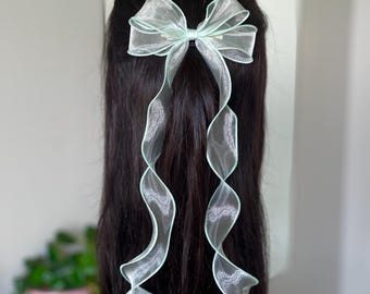 Pastel Hair Bow, Sheer Long Organza Ribbon Bow Clip, Fairycore Accesories