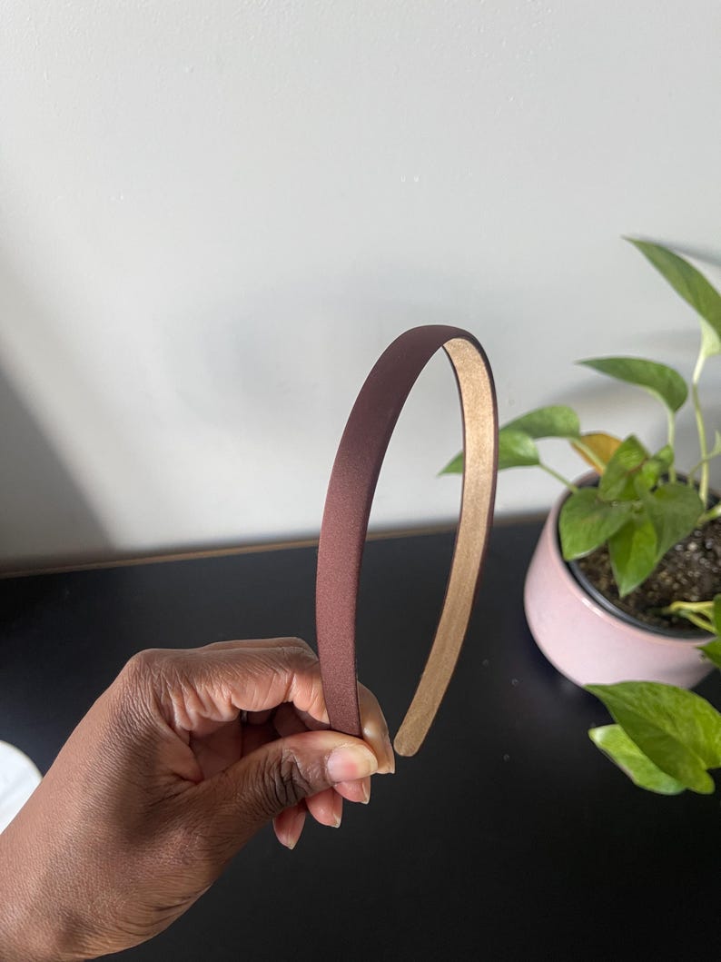 Satin Headband, Thin Headband, Neutral Tone Hair Band Chocolate brown