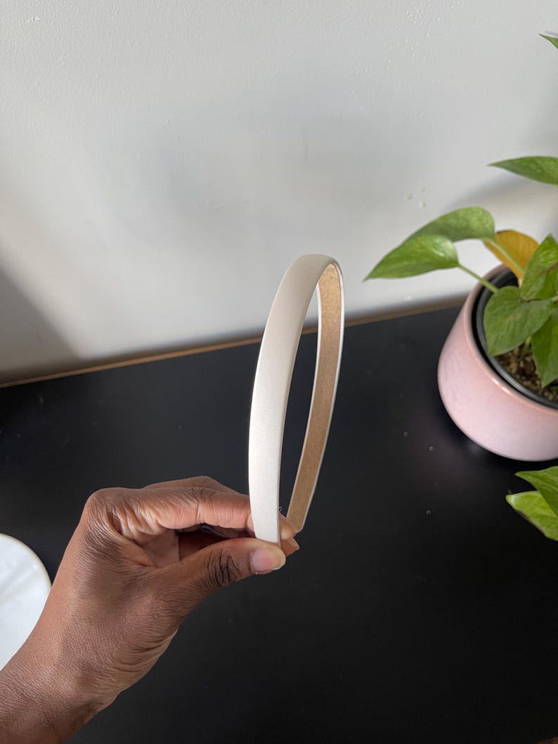 Satin Headband, Thin Headband, Neutral Tone Hair Band White