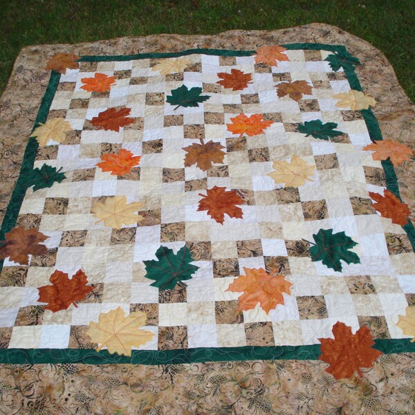 Herbst Blätter handgefertigte Batik Quilt
