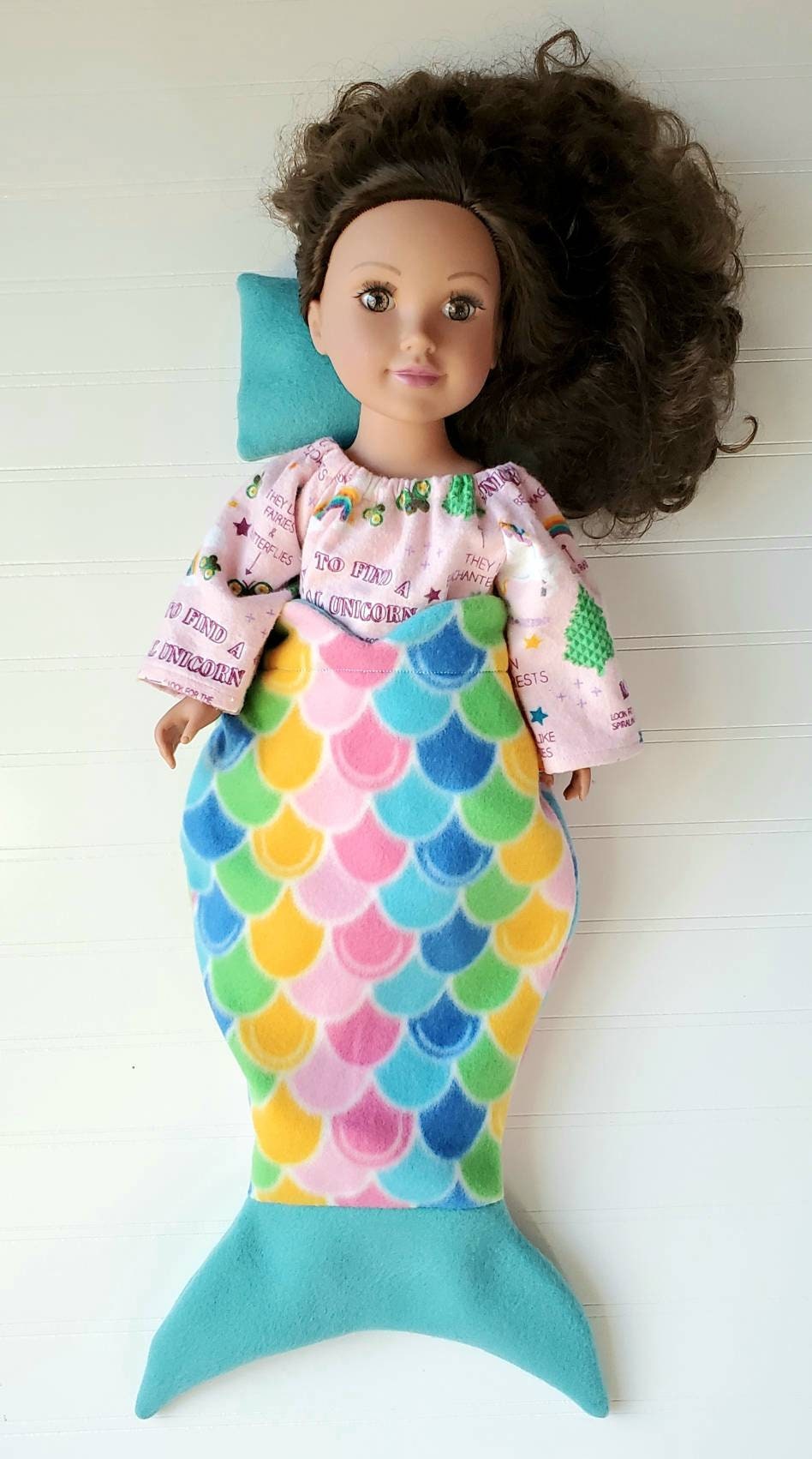 Doll Mermaid Tail Sleeping Bag Fleece Blanket and Pillow Etsy
