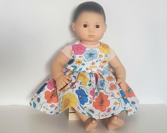 15 INCH DOLL Dress Bright Rainbow Spring Flowers Easy to Dress fits Bitty Baby