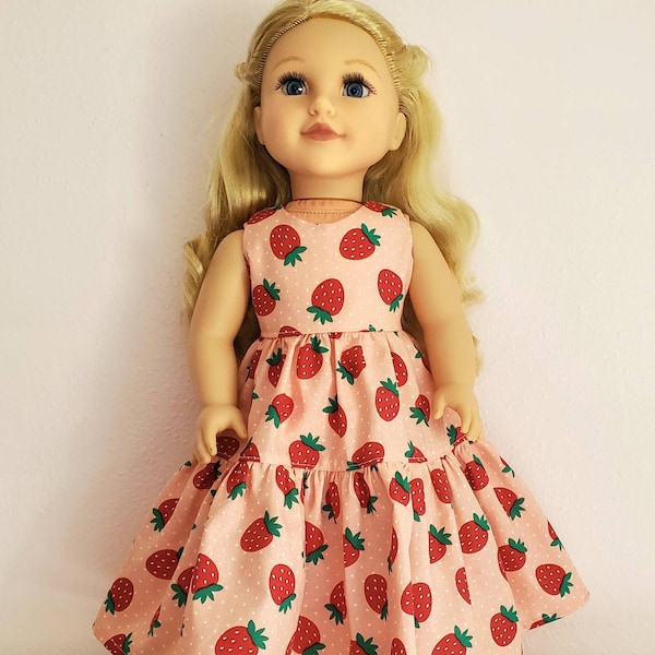 18 INCH DOLL Clothes Strawberry Shortcake Maxi Dress Summer Gown Sundress Fits American Girl