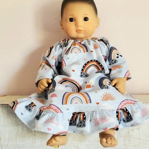 15 INCH DOLL Flannel Nightgown Boho Rainbow fits Bitty Baby