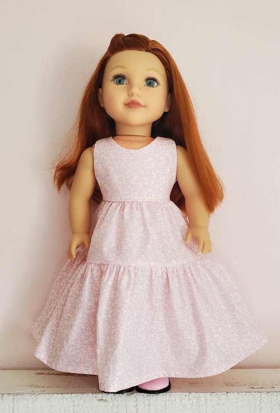 18 INCH DOLL Clothes Pink Calico Maxi Dress Floral Gown Sundress Fits American Girl
